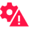 Alert sign in front of cog