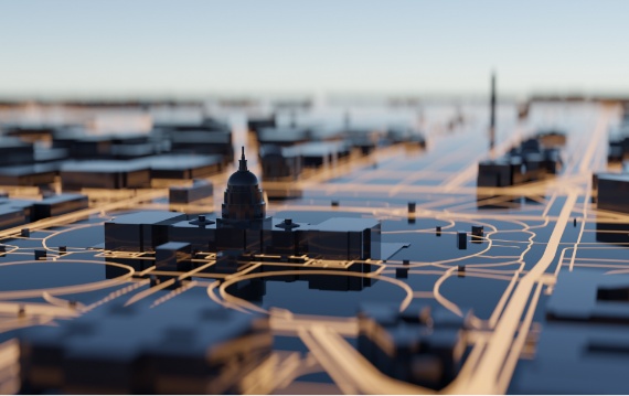 Glass miniature replica of Washington DC capitol building surrounded by streets