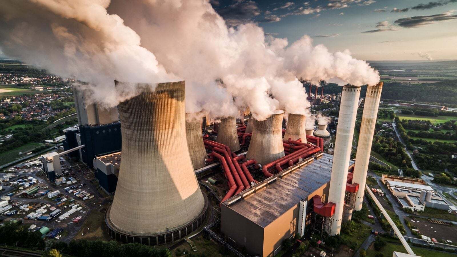 Electrical power substation aerial at night