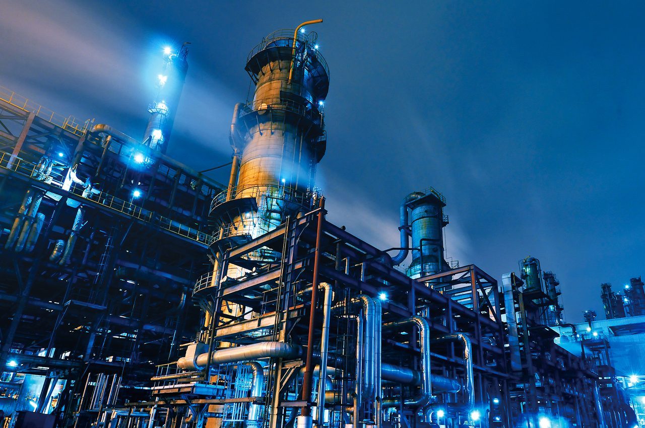 Industrial energy infrastructure at night
